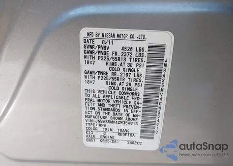 2012 Nissan Rogue Sv W/Sl Pkg z USA, uszkodzony, nr VIN JN8AS5MV4CW354613